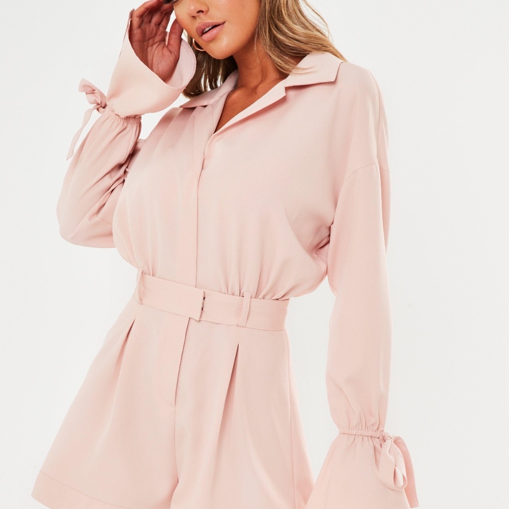 Missguided Blush Wrap Belted Romper